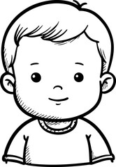 Obraz premium Simple black and white illustration of a happy cartoon boy smiling 