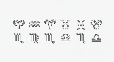 Zodiac signs symbols in a line on a white background, astrology concept. © Isla