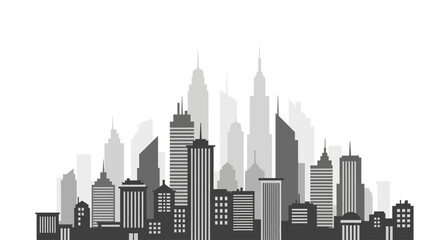 Obraz premium Minimalist city skyline illustration with modern buildings on a white background.