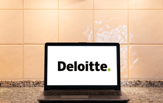 Deloitte logo on a laptop screen. Link&ouml;ping, &Ouml;sterg&ouml;tland, Sweden. 03-04-2026.