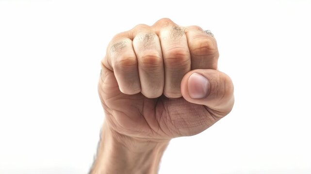 This is an of someone's clenched fist with the skin visible on the knuckles and palm. The person seems to be making a gesture of determination or challenge.