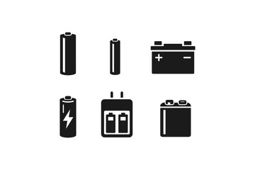 Collection of various battery icons including AA, AAA, car battery, and charger