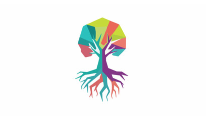 Obraz premium Geometric Abstract Tree with Roots Logo Vector in Bold Colorful Modern Style