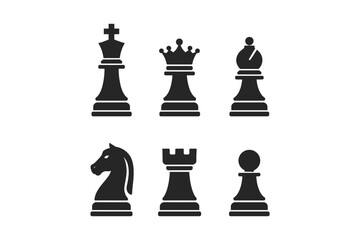 Collection of chess pieces icons in silhouette on a white background