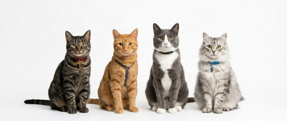 Charming cats posing together in studio setting feline portrait photography playful companionship indoor environment front view whimsical concept