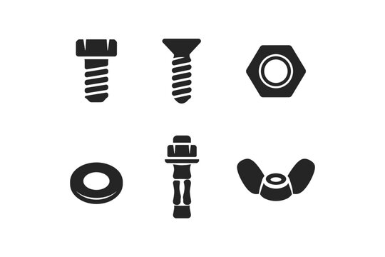 Collection of various fasteners and hardware icons including bolts, nuts, and washers