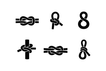 Obraz premium Collection of six different knot icons in black and white, representing various tying techniques