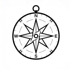 Obraz premium Minimalist black and white compass rose vector icon for navigation and travel design