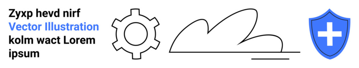 Obraz premium Gear symbolizing operation, cloud for technology, shield with cross for protection. Ideal for technology, innovation, cybersecurity, cloud services, safety, healthcare simple landing page