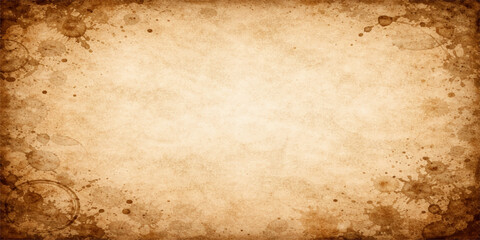 An antique parchment background with a grungy brown texture and aged vintage pattern creates a stained blank page design for a retro scrapbook wallpaper surface