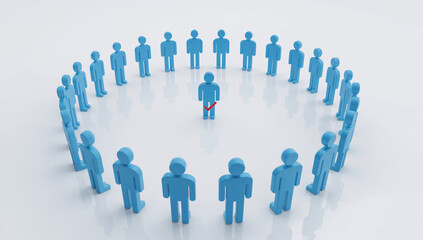 中心に立つ一人が承認される構図で表す選択と注目のコンセプト背景