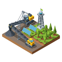 3D Model of Excavator and Solar Panels.