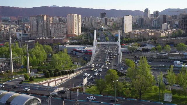 Tabriz, Iran. Evening Drone Footage Showcases Vibrant Urban Mobility And Infrastructure