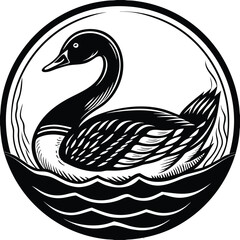 Vector illustration of a black and white swan in a circle © Gpx