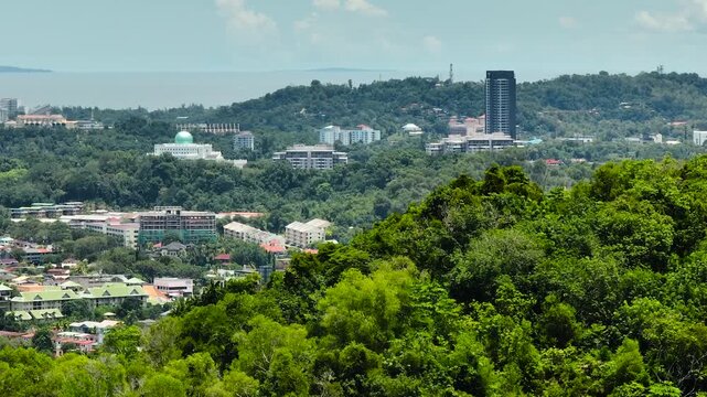Aerial view of city of Kota Kinabalu is the capital of the state of Sabah. Borneo, Malaysia.
