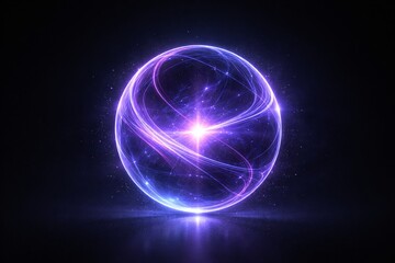 Obraz premium Futuristic Purple Energy Sphere with Neon Plasma Rings – Abstract Quantum Technology Visualization, Digital Power Core, Cyber Science Concept and Advanced Artificial Intelligence Energy Network
