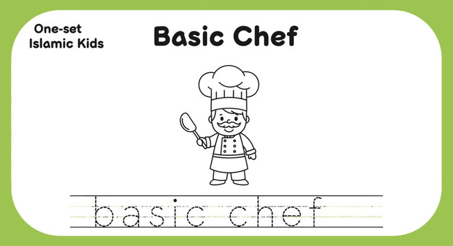 Cute cartoon chef character for kids learning to write basic chef