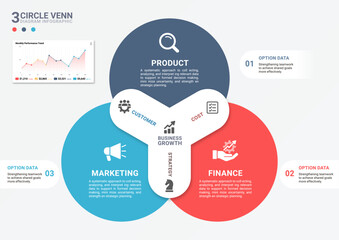 Venn Diagram Infographic Business 3 Circle Step Template Background