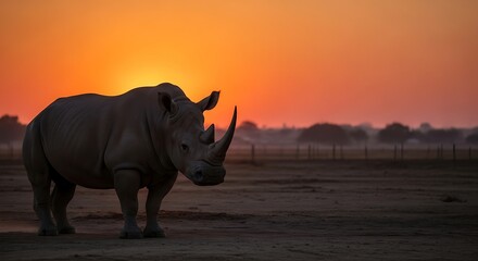 Fototapeta premium Rhino silhouette against vibrant sunset sky african wildlife photography