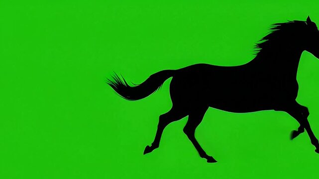 Majestic Horse Silhouette Galloping on Green Screen Background