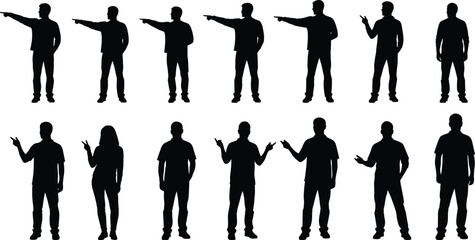 Man pointing silhouette collection, male gestures and hand signs communication body language vector illustration isolated set © Creative 