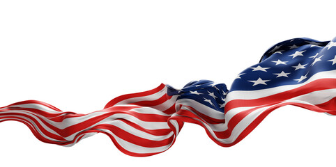 USA or American flag flowing in the wind isolated on transparent background  with copy space 4th of july Independence day banner 3D render © ArtBackground