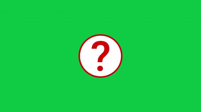 Animated Red Question Mark Icon in White Circle Animation on Green Screen Background Chroma Key 