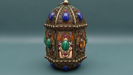 Fototapeta premium Ornate decorative lantern with colorful gemstones and intricate metalwork