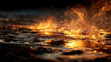 燃え上がる炎の瞬間。火災や火のイメージ素材に最適な炎のクローズアップ