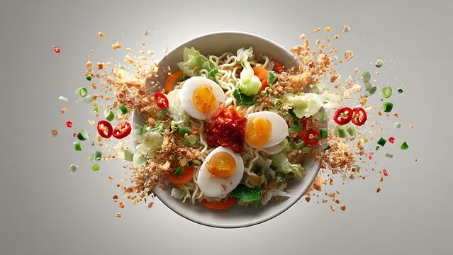 Delicious Asian Noodle Dish with Eggs and Vegetables.