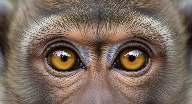 Close up of primate eyes detailed fur texture warm tones wildlife portrait