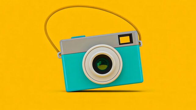 Colorful retro camera on yellow background minimal photography concept