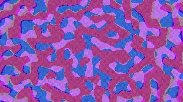 Vibrant Halftone Camouflage Pattern Dynamic Layered Shapes in Magenta Blue Lavender Retro Style
