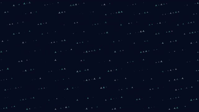 Aerial view of offshore wind turbines pattern in dark ocean, renewable energy