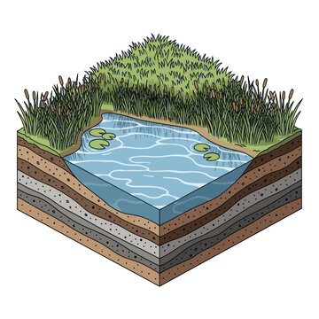 Cross Section of Pond Ecosystem Layers.