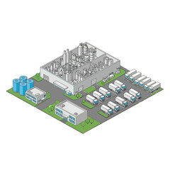 Obraz premium Industrial Facility with Trucks and Storage Tanks.