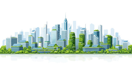 Fototapeta premium Eco-friendly cityscape with green buildings and trees, sustainable urban future concept.