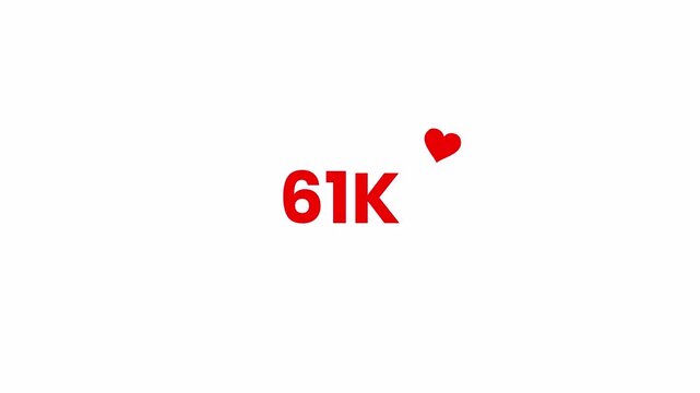 Minimal social media like counter with heart symbol and engagement number in flat design 2D vector style. Digital interaction element for animation and motion graphics.