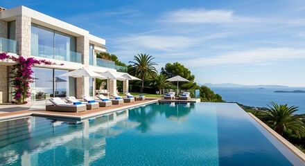 Fototapeta premium Luxury villa with infinity pool overlooking the sea