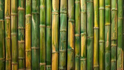 Naklejka premium Bamboo stalks create a natural textured background showcasing green hues and variations in light and shadow