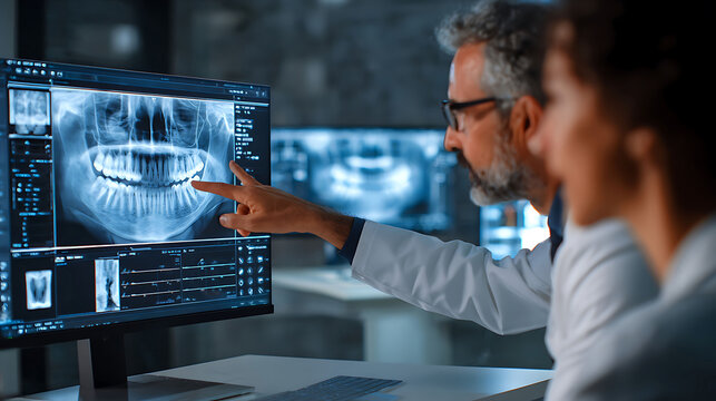 Dentist explaining X-ray results to patient