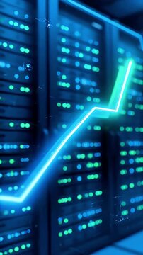 Rows of server racks glow with cool blue light in a modern data center symbolizing digital infrastructure cloud computing and technological advancement for business applications