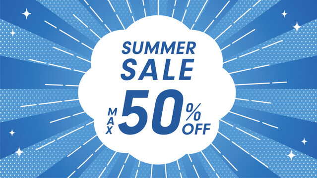 セール 背景 放射状 青 50%OFF バナー チラシ用 サマー 夏 SALE ポップ	