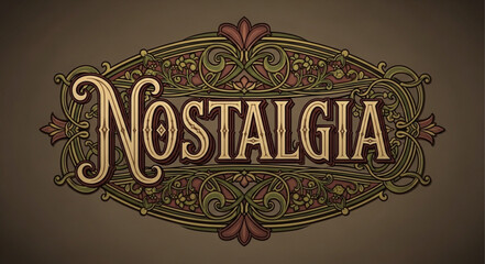 Elegant Nostalgia Sign - A Detailed Vintage Design with Ornate Lettering and Decorative Elements.
