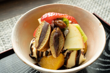 古民家カフェならのき　ミニどら焼き付きならのきパフェ