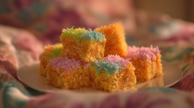 Sweet and Chewy Cassava Cakes Topped with Colorful Coconut Flakes