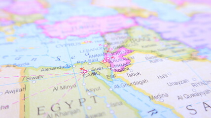 Naklejka premium Egypt, Israel, Jordan, Middle East Map: Globe Detail