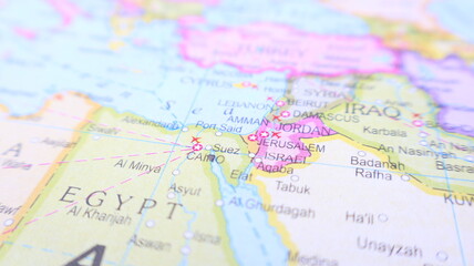 Naklejka premium Middle East Map: Egypt, Israel, Jordan, Syria, Lebanon on Globe