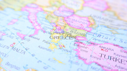 Naklejka premium Balkans, Greece, Turkey Map: Europe Globe Detail