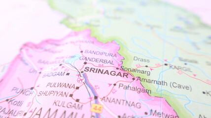 Fototapeta premium Close-up Map of Jammu and Kashmir Region, India